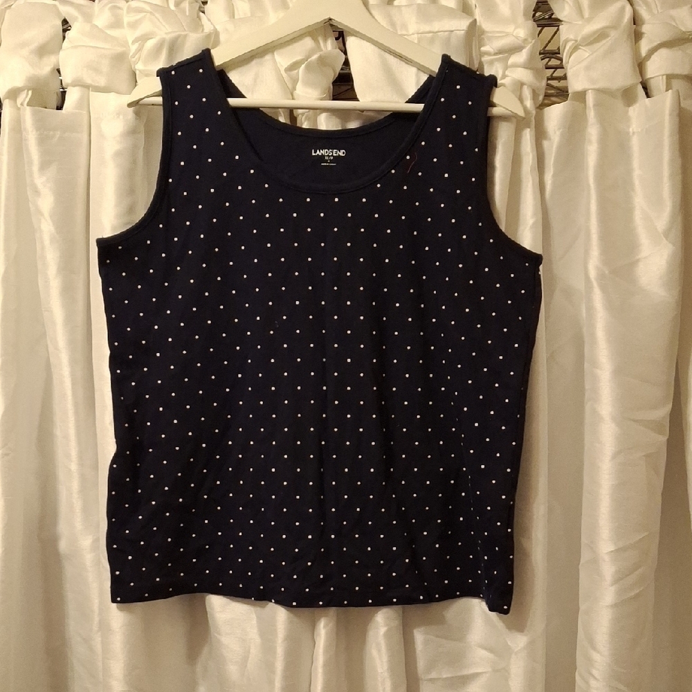 Lands' End Women's Navy Polka Dot Tank Top ❤️❤️❤️❤️